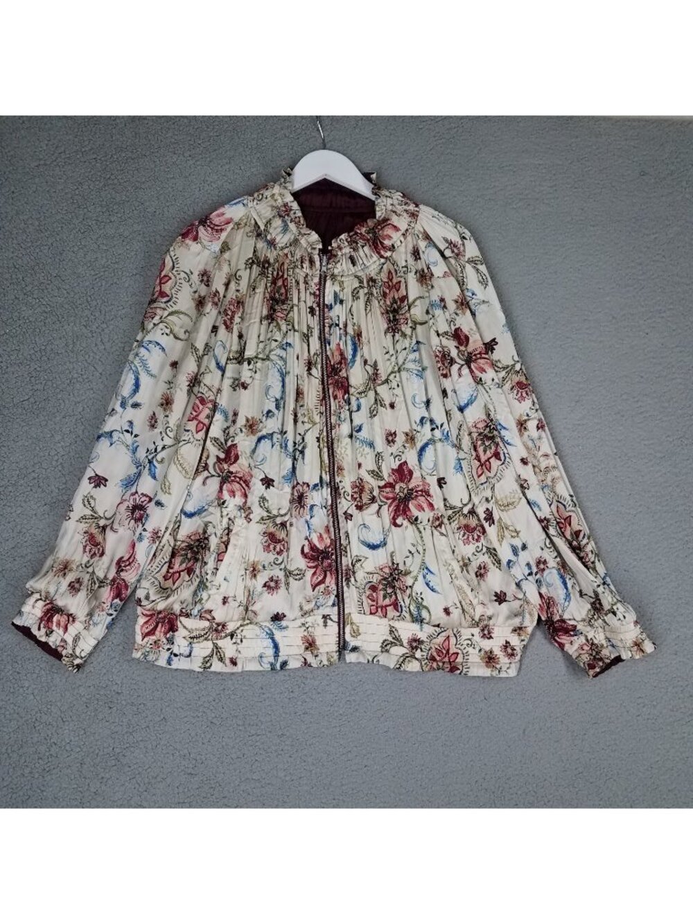 Chico's Reversible Jacket Women's 4/ XXL Floral Shiny Satin Crinkle Lightweight
